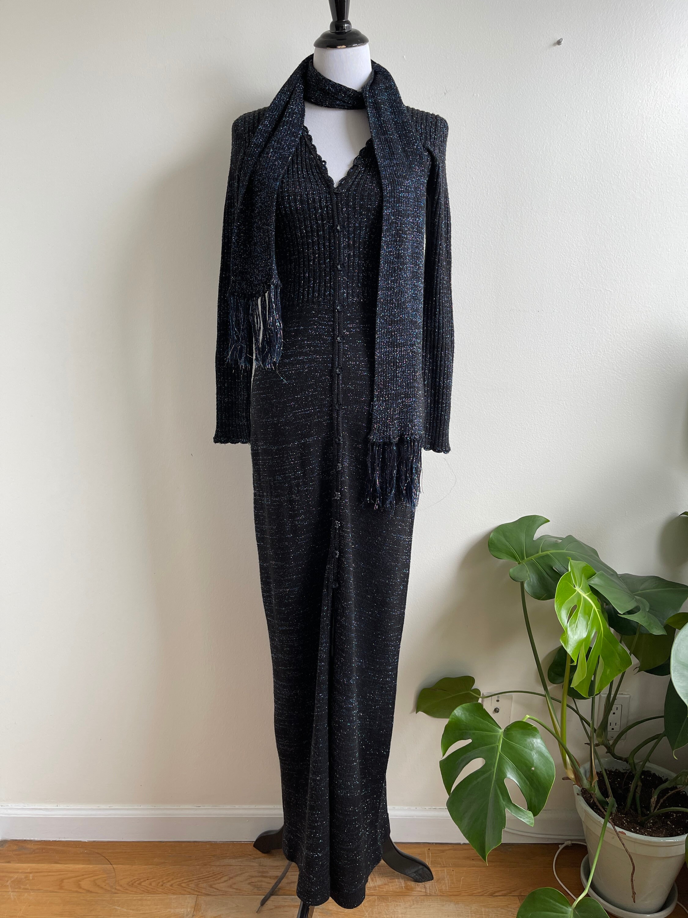 70s International Sparkle Black Knit Body Con Knit Maxi 70s International Sparkle Black Knit Body Con Knit Maxi