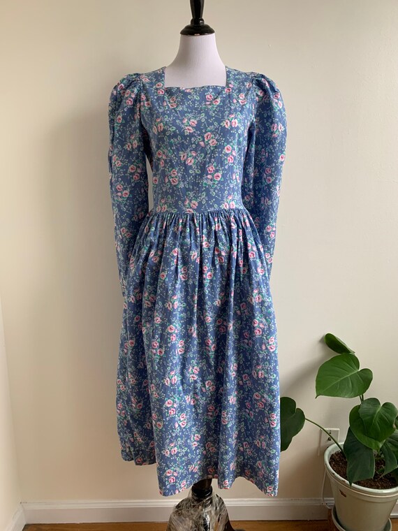 Vintage Laura Ashley Cotton Puff Sleeve Floral Dre