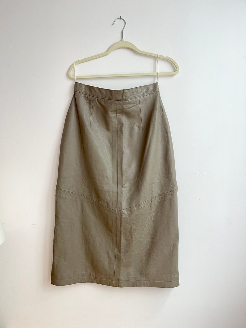 Vintage Putty Midi Doncaster Leather Skirt, 28 W image 2