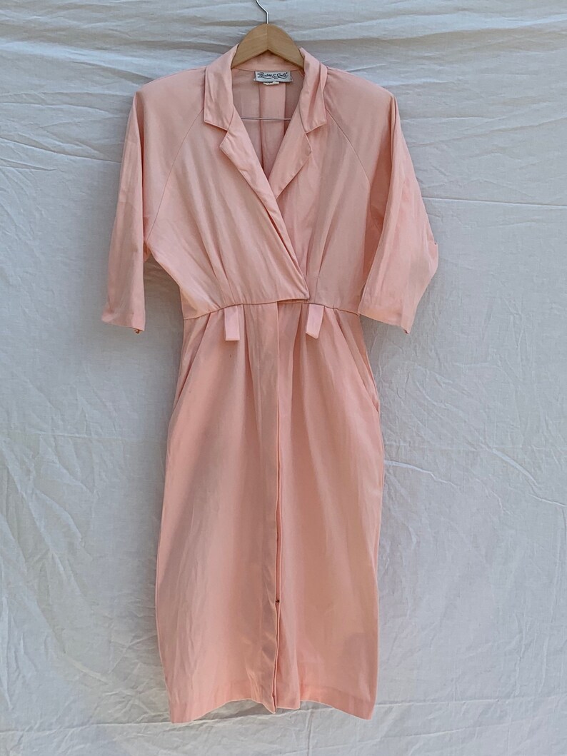 Vintage 1980s Peach Dolman Sleeve Shft Dress Small