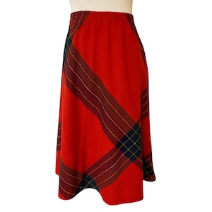80s Red Plaid A-Line Wool Blend Skirt