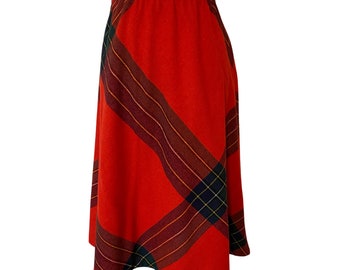 80s Red Plaid A-Line Wool Blend Skirt