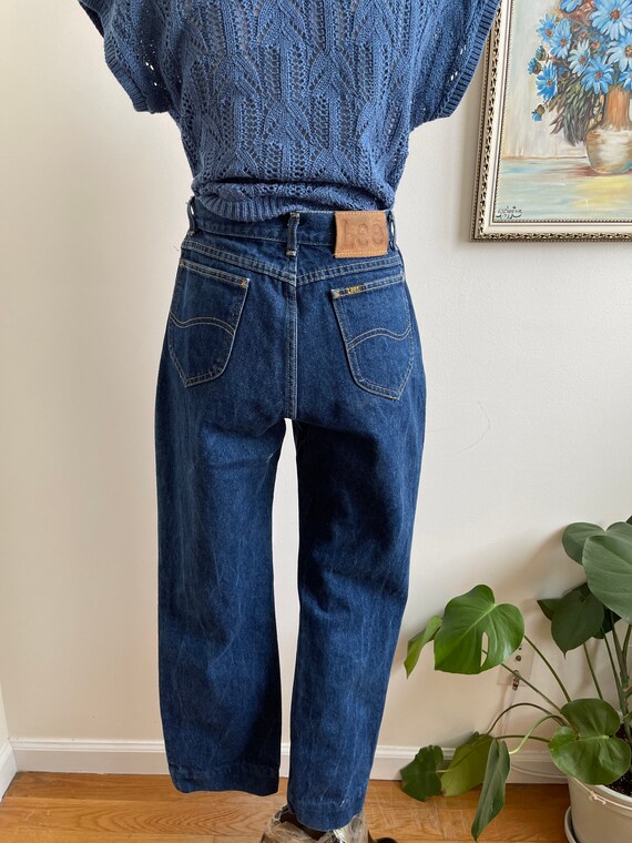 80s Lee High Waisted Dark Wash Union Made Jeans, … - image 4