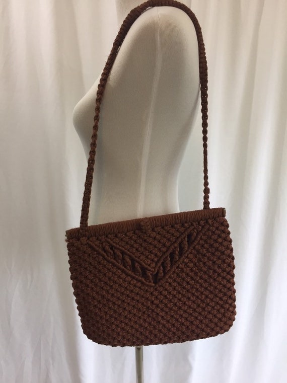 1970s Brown Macrame Shoulder Bag