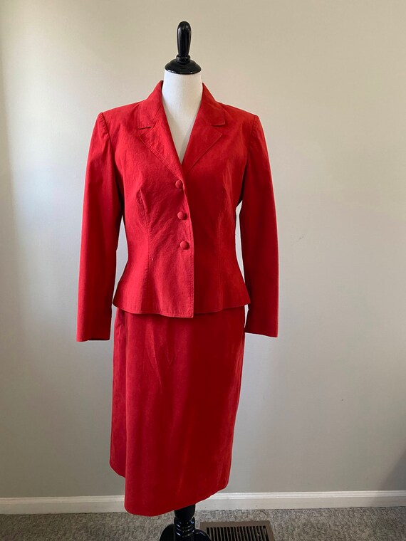 1970s Red Ultrasuede Lilli Ann Skirt Suit - Gem