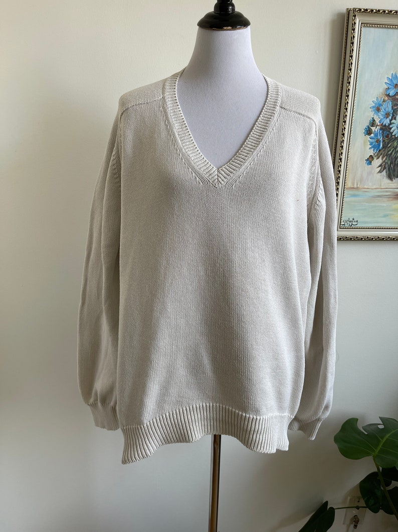 Cotton White Oversized Vneck Sweater Lands End Etsy