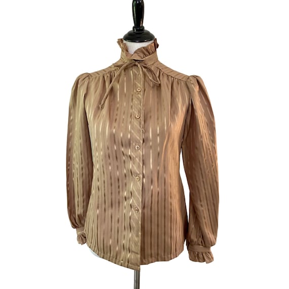 1970s Honey Stripe Ruffle Collar JC Penney Blouse - image 1