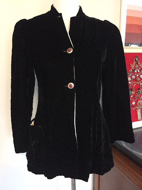 Vintage Quilted Black Velvet Jacket/Deco Jacket