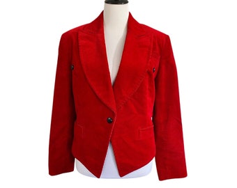 Vibrant Red Corduroy Cropped Blazer