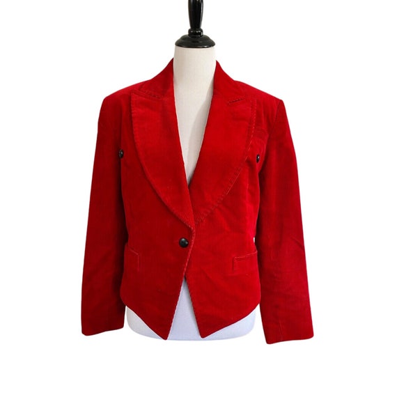 Vibrant Red Corduroy Cropped Blazer - image 1