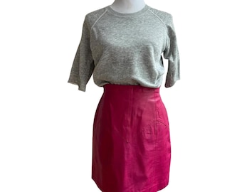 Vintage Fuchsia Leather Mini Skirt, 27”