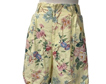 1990s Yellow Rose Floral High Waist Shorts