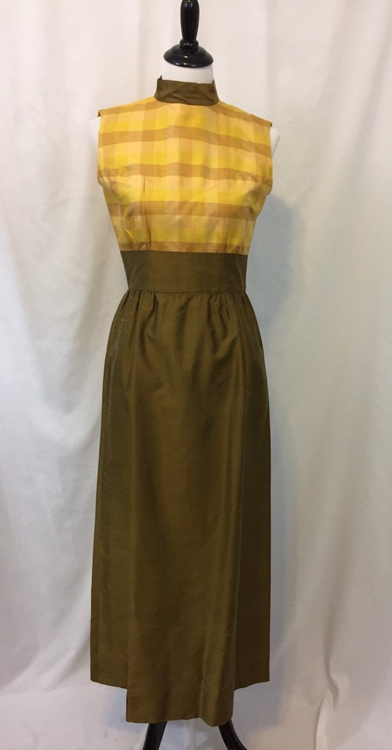 Vintage Silk 60s 70s Sleeveless Maxi Hostess Dress