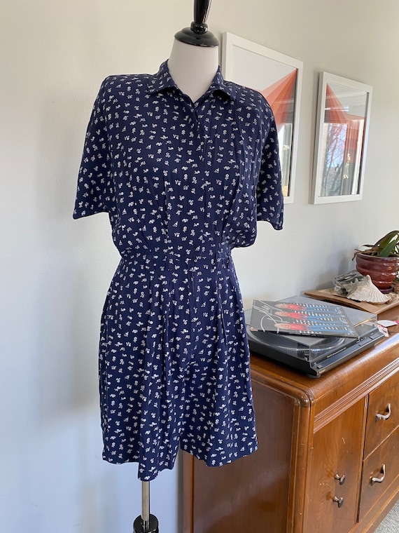 Vintage 1980s Blue and White Ditsy Floral Romper