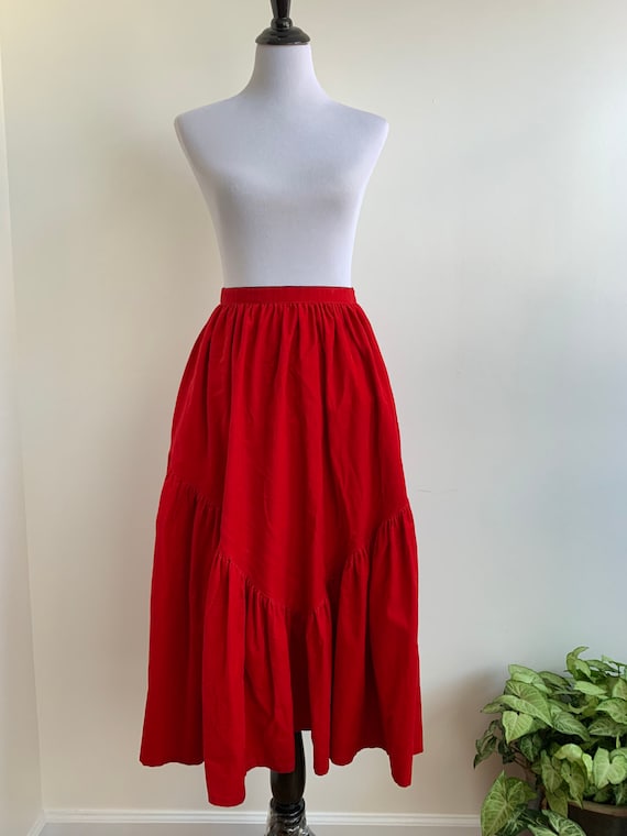 Red Corduroy Cotton Maxi Western Skirt by Bis, xs