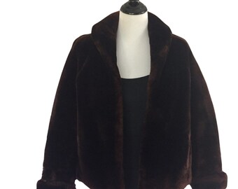 Chocolate Brown Faux Fur Coat//Cropped Jacket//1950s