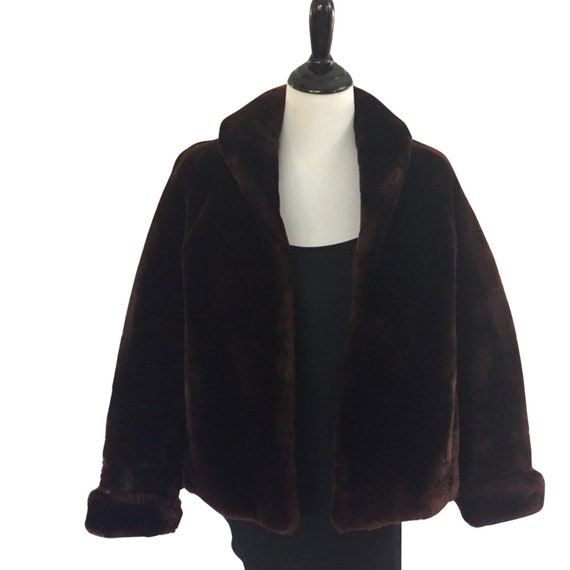 Chocolate Brown Faux Fur Long Sleeve Cropped Jacket main image 1