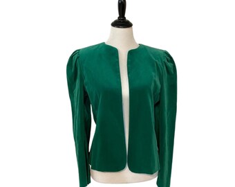 Vintage Green Velvet Puff Sleeve Blazer