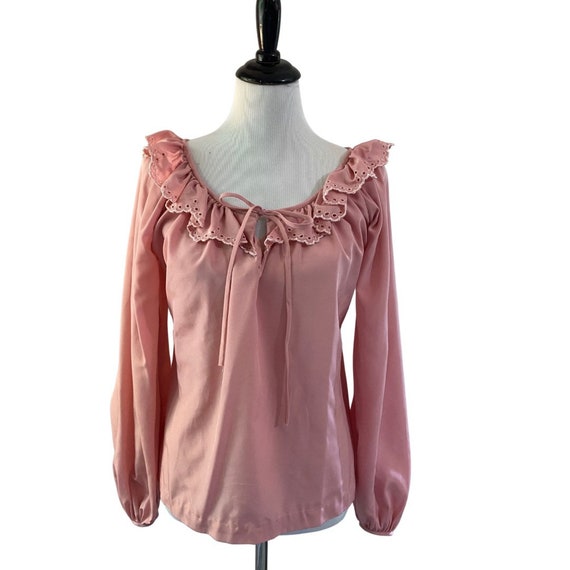 1970s Rose Pink Chessa Davis Peasant Blouse - image 1