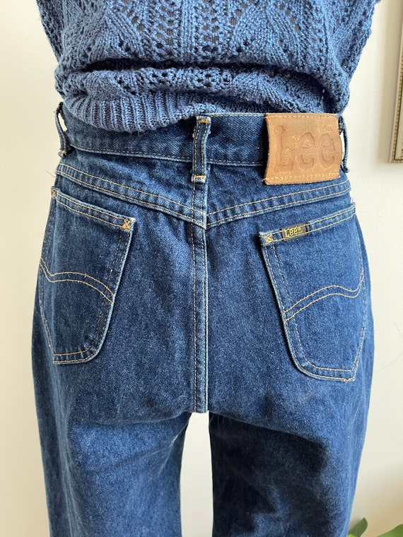 80s Lee High Waisted Dark Wash Union Made Jeans, … - image 5