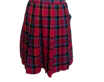 Roze geruite geplooide minirok jaren 80
