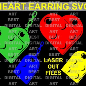 Hart oorbel svg Half hart svg Hart oorbel Cricut Blokken svg Baksteen svg Laser gesneden patroon CNC dxf bestand Necklase svg BFF svg Valentine svg