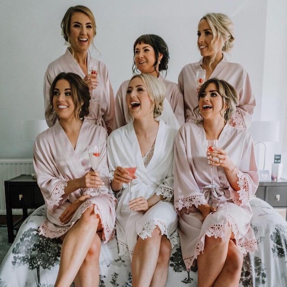 Bridesmaid Robe Personalised Wedding Robes Lace Bride Dressing - Etsy