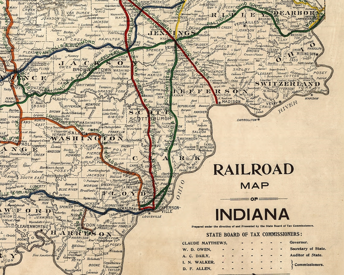 Printable Vintage Indiana Railroad Map, Vintage 1896 Map of Indiana 