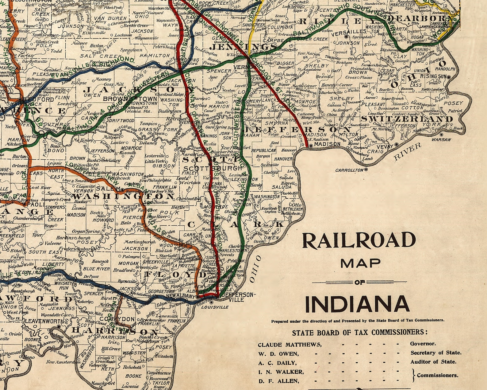 Printable Vintage Indiana Railroad Map, Vintage 1896 Map of Indiana