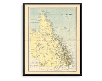 Printable Queensland Australia Vintage Map, 1876 Map of Queensland Australia, Map Wall Art Poster, Downloadable Queensland Map, Old Map