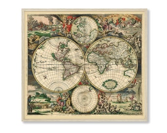 Colorful Vintage World Map From 1689, DOWNLOADABLE Vintage World Map Poster, Map of The World, Art Print Poster, Old Map Wall Art, Antique