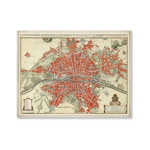 Mapa vintage de Paris para impressão, ilustração de mapa vintage para download, cidade das luzes, mapa de Paris França, ideia de presente, cores, mapa antigo de Paris
