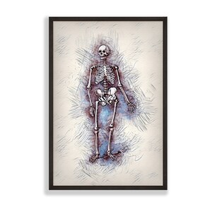 Pen and Ink Style Skeleton Print, Halloween Printable Wall Art, Digital Download, Halloween Decor, Skeleton Art, Halloween Poster