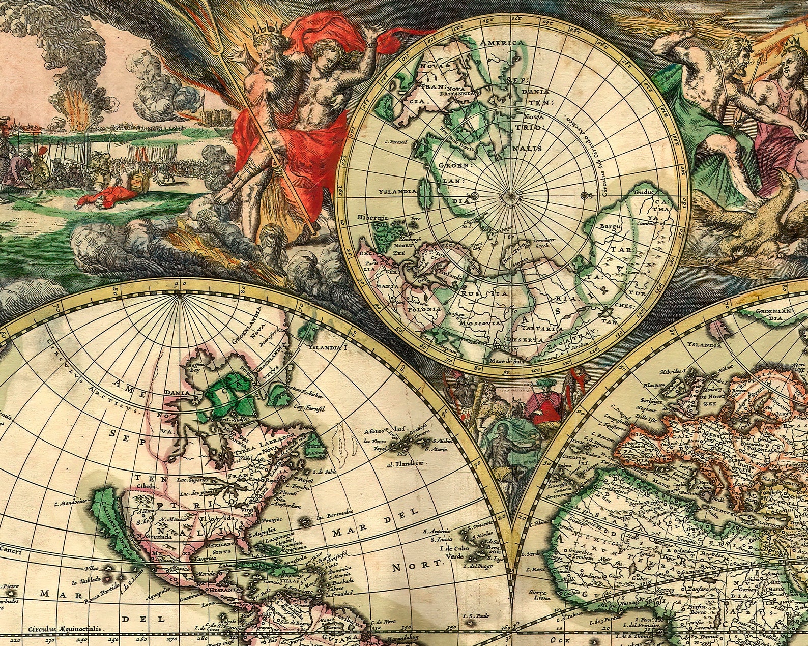 Colorful Vintage World Map From 1689, DOWNLOADABLE Vintage World Map ...
