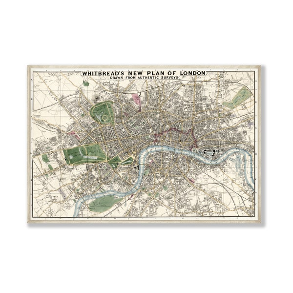 Vintage Printable London Map, DOWNLOADABLE Vintage Map Illustration, London England Map, Christmas Gift, Yellow Blue Green, Old London Map