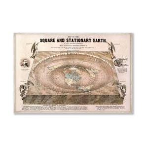 vintage Carte de la Terre Plate Téléchargeable, Nouveauté Amusante, Vieille Carte, Carte Vintage Affiche Art Mural, 1893 Art Ancien Imprimable, Carte du Monde de la Terre Carrée