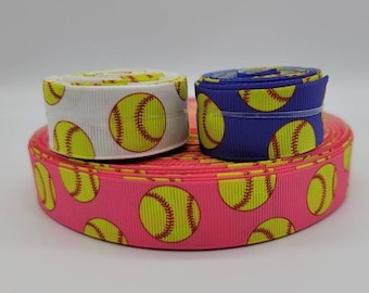 Softball 7/8" Grosgrain Ribbon You Choose Color