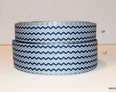 Blue and Gray Chevron Grosgrain Ribbon You Choose Width