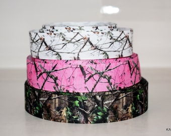 Nastro grosgrain mimetico bianco rosa marrone vero albero da 7/8&quot; a scelta