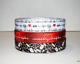 Nurse Heartbeat 7/8" Grosgrain Ribbon You Choose