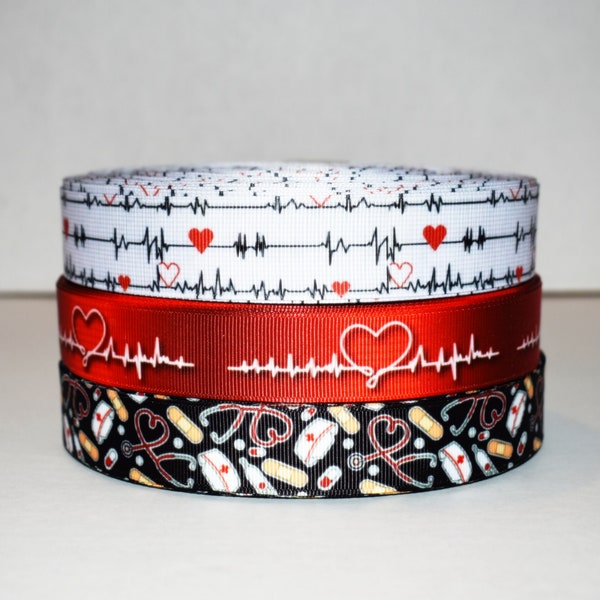 Nurse Heartbeat 7/8" Grosgrain Ribbon You Choose