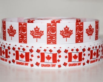 Canada Day Flag Canadian Leaf 7/8" Grosgrain Ribbon You Choose