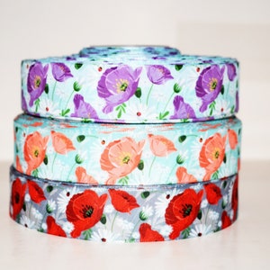 Ruban satiné 1 po. Fleurs de pavot au choix