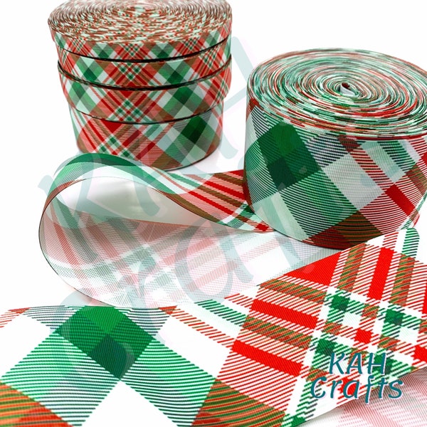 Red Green Plaid Grosgrain Ribbon You Choose Width