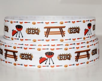 BBQ Picnic Grill Hot Dogs 1" Grosgrain Ribbon