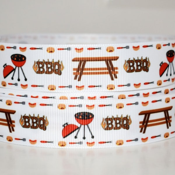 BBQ Picnic Grill Hot Dogs 1" Grosgrain Ribbon