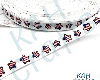 4th of July Stars USA Flag America 3/8" Grosgrain Ribbon