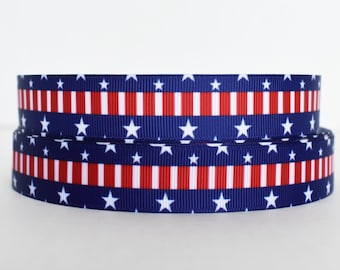 Stars and Stripes 4th of July 7/8" Grosgrain Ribbon