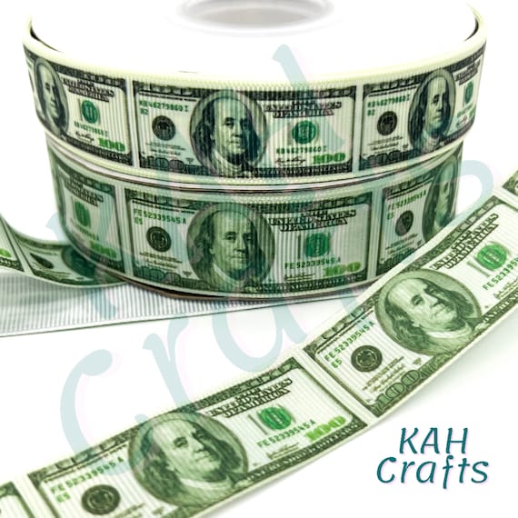 1.5\" Grosgrain Ribbon: 100 Dollar Bill Print, 2 Yards Decorative...