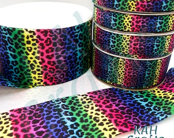 Multicolored Rainbow Leopard Print Grosgrain Ribbon You Choose Width